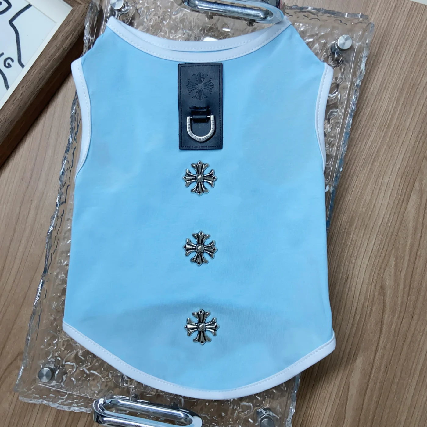 chrome hearts dog tank top light blue front