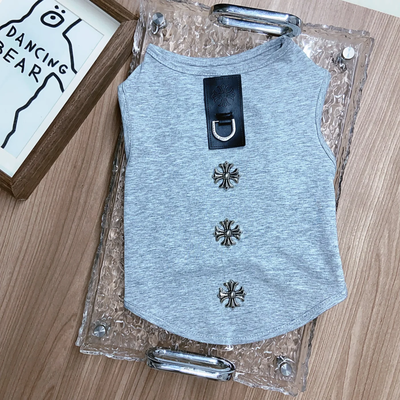 chrome hearts dog tank top gray front view