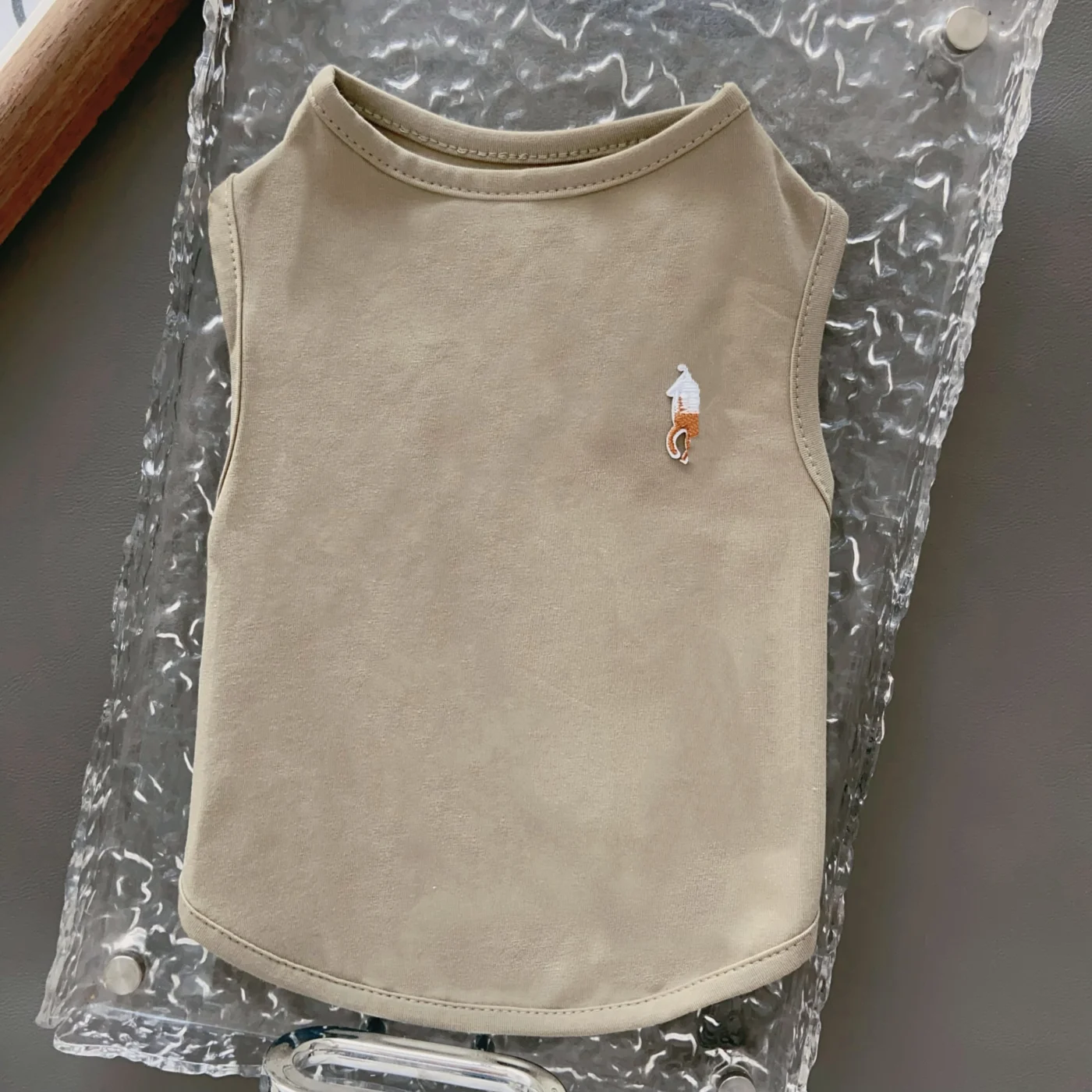 plain khaki dog tank top front view
