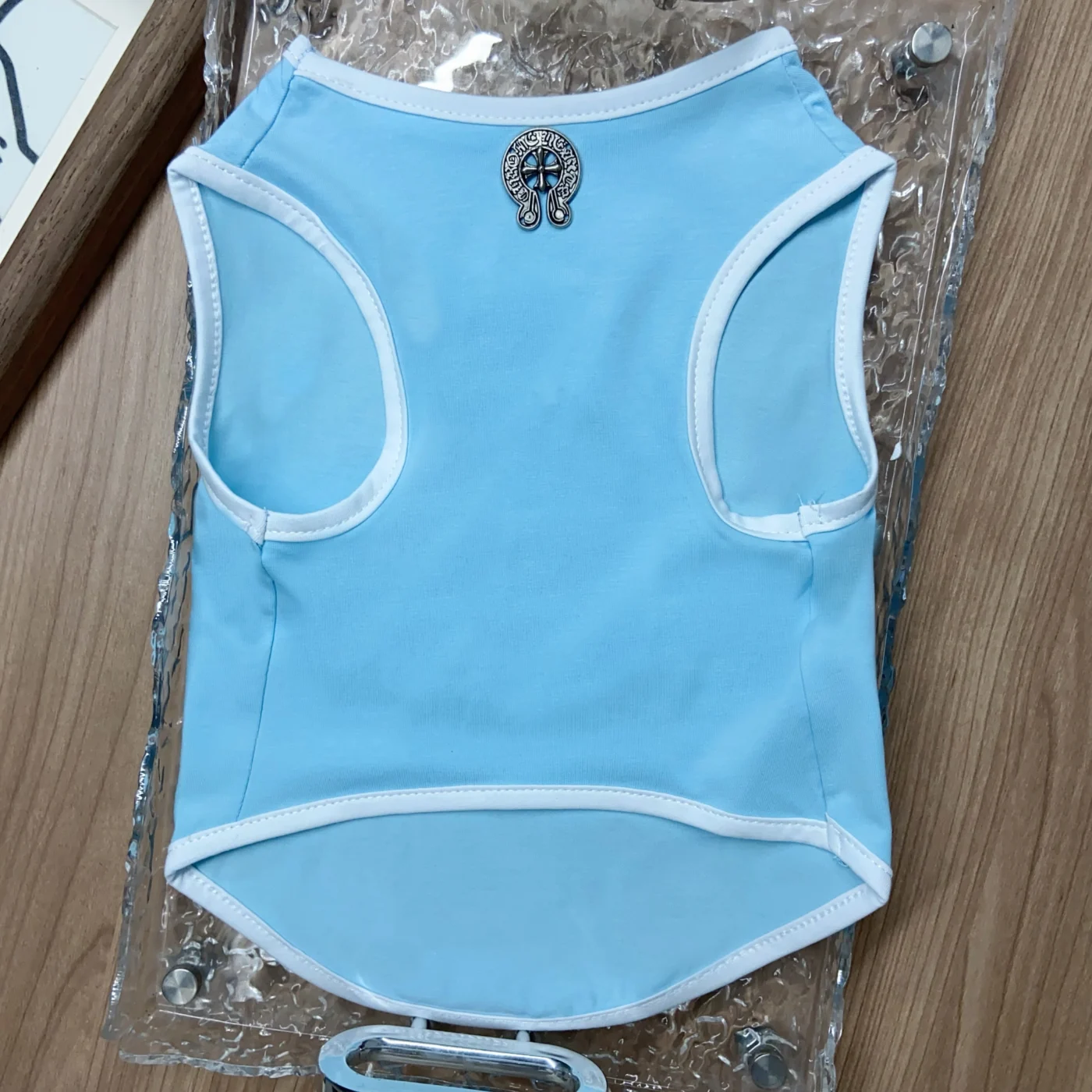 chrome hearts dog tank top light blue back