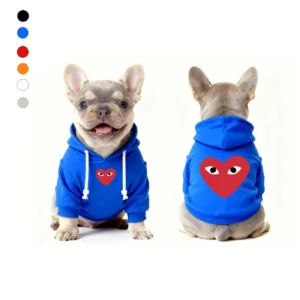 comme des garcons dog hoodie blue front view