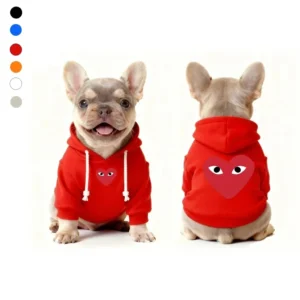 Comme Des Pawçons Red Heart Designer Dog Hoodie in red