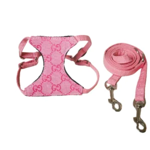 gucci dog harness and leash set pink front view