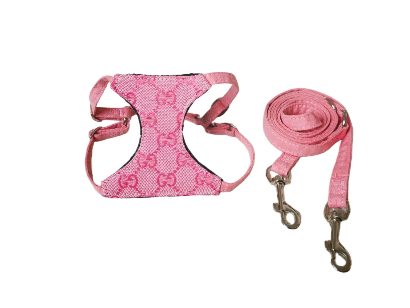gucci dog harness and leash set pink front view