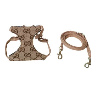 gucci dog harness and leash set beige front view