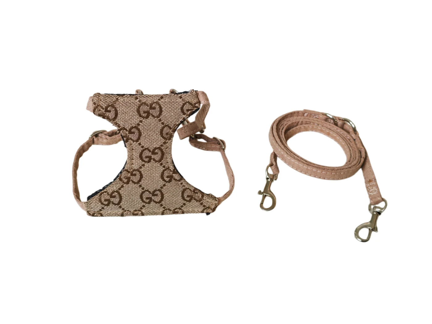gucci dog harness and leash set beige front view