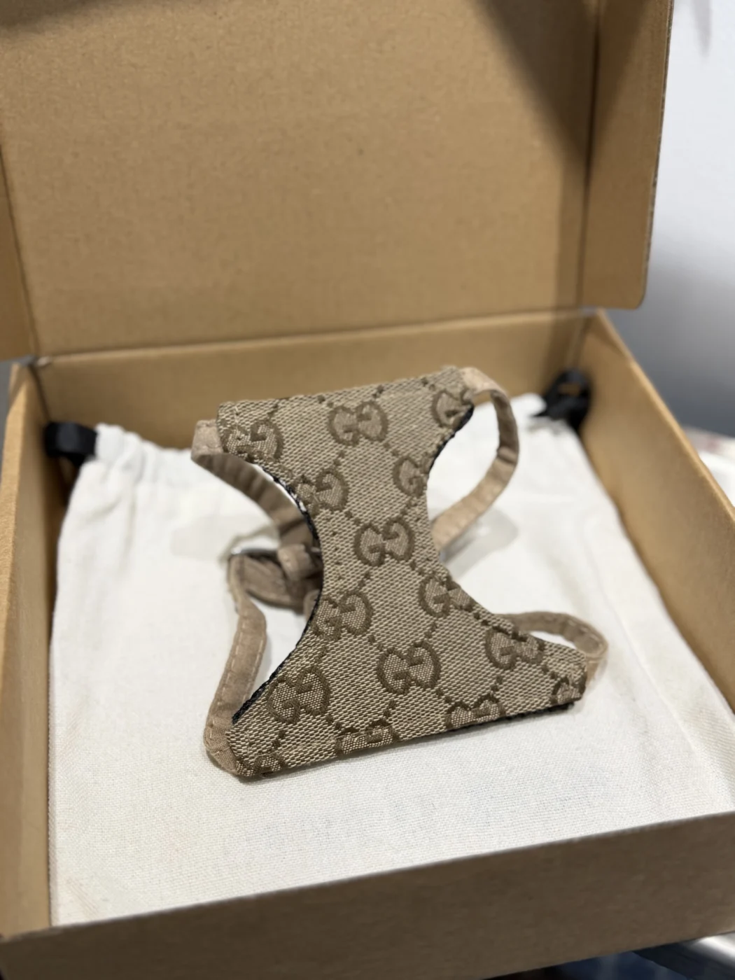 gucci dog harness gift box beige packaging