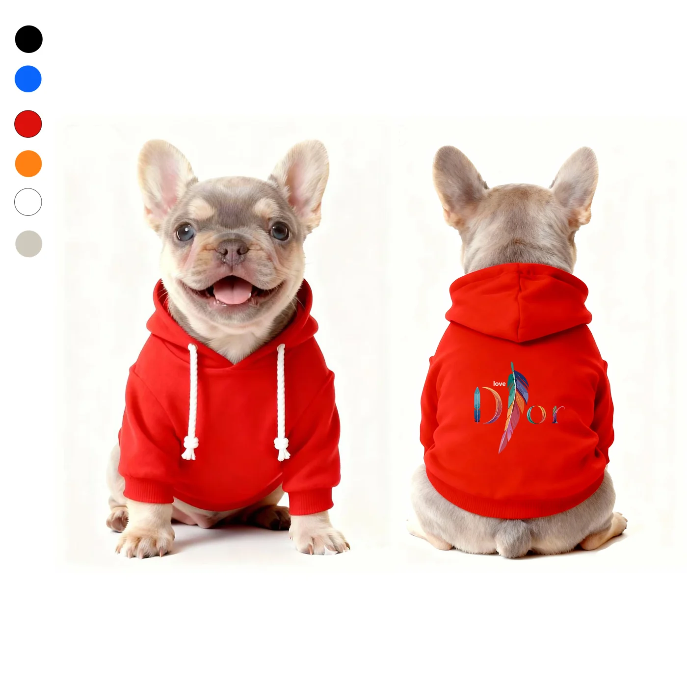 dior dog hoodie red feather logo