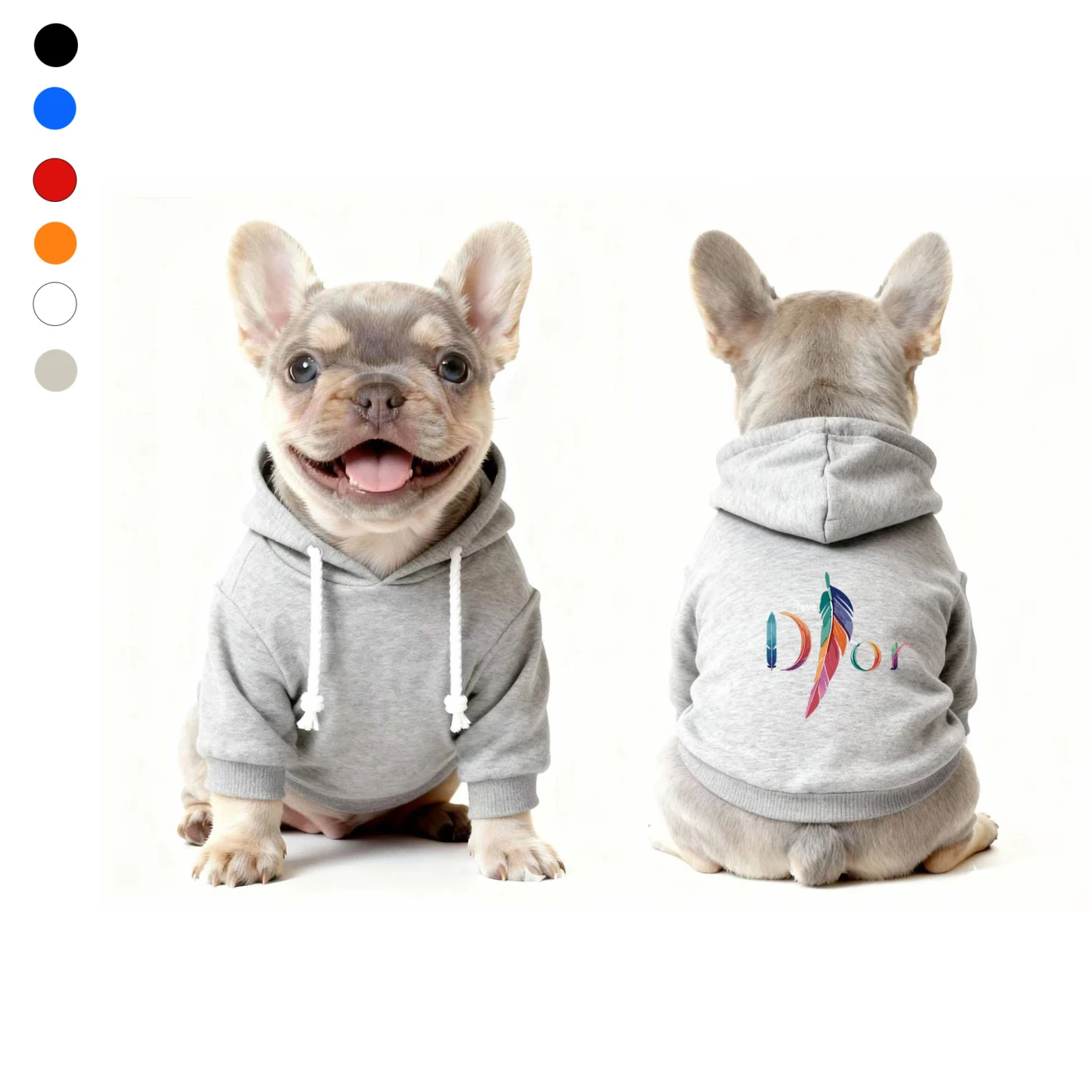 dior dog hoodie gray feather logo