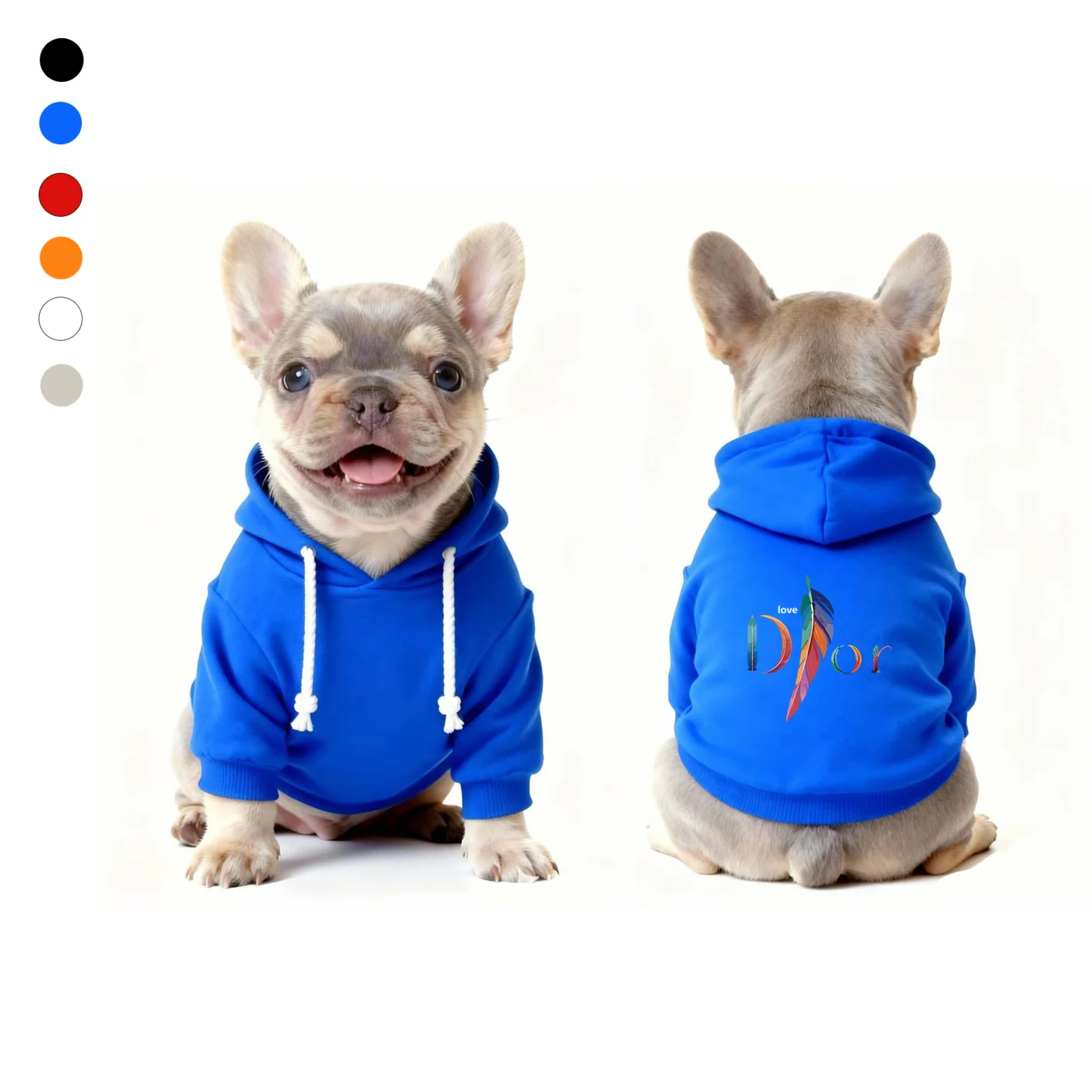 dior dog hoodie blue feather logo