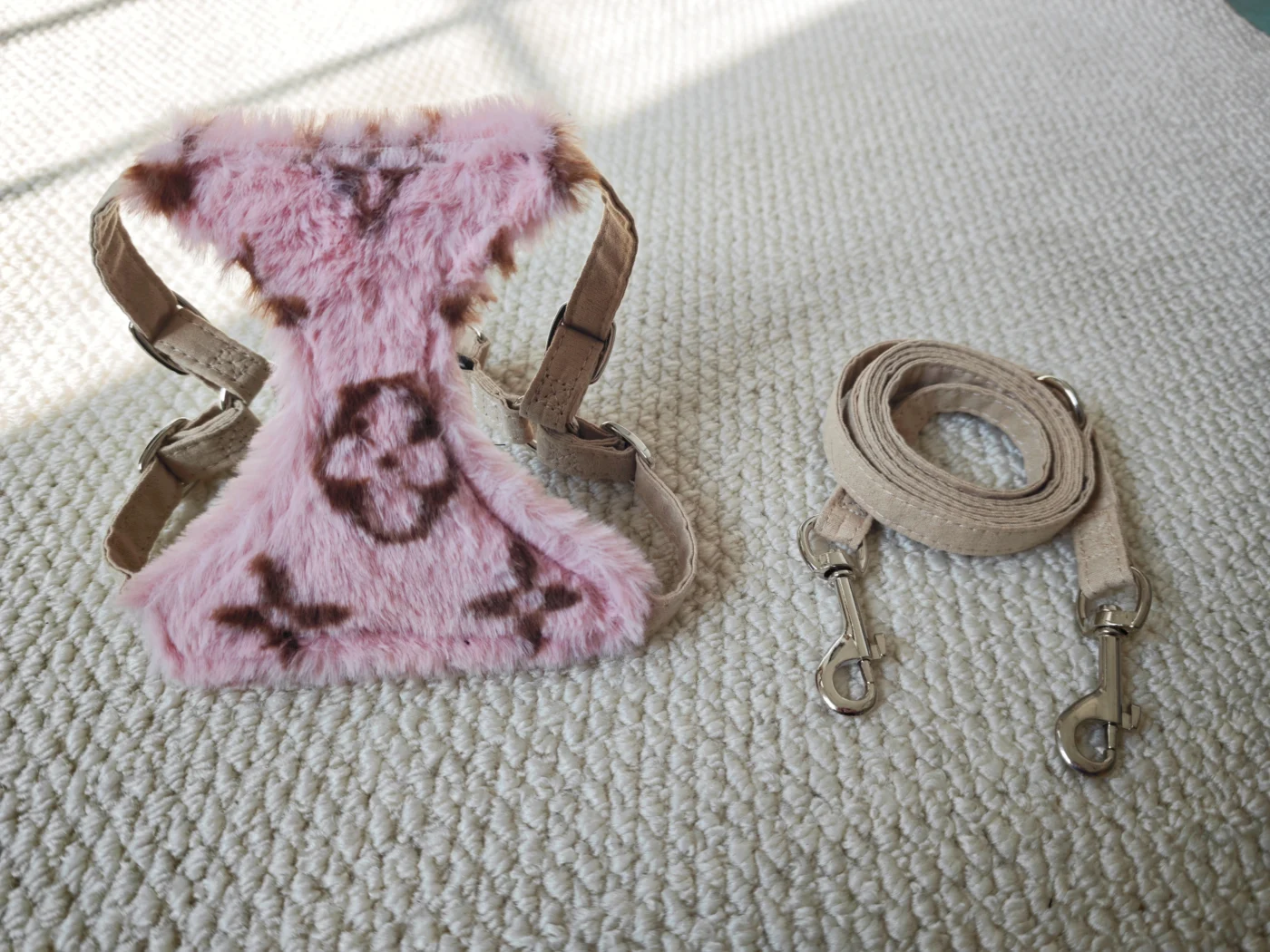 louis vuitton dog harness and leash pink