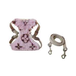 louis vuitton fur dog harness set pink