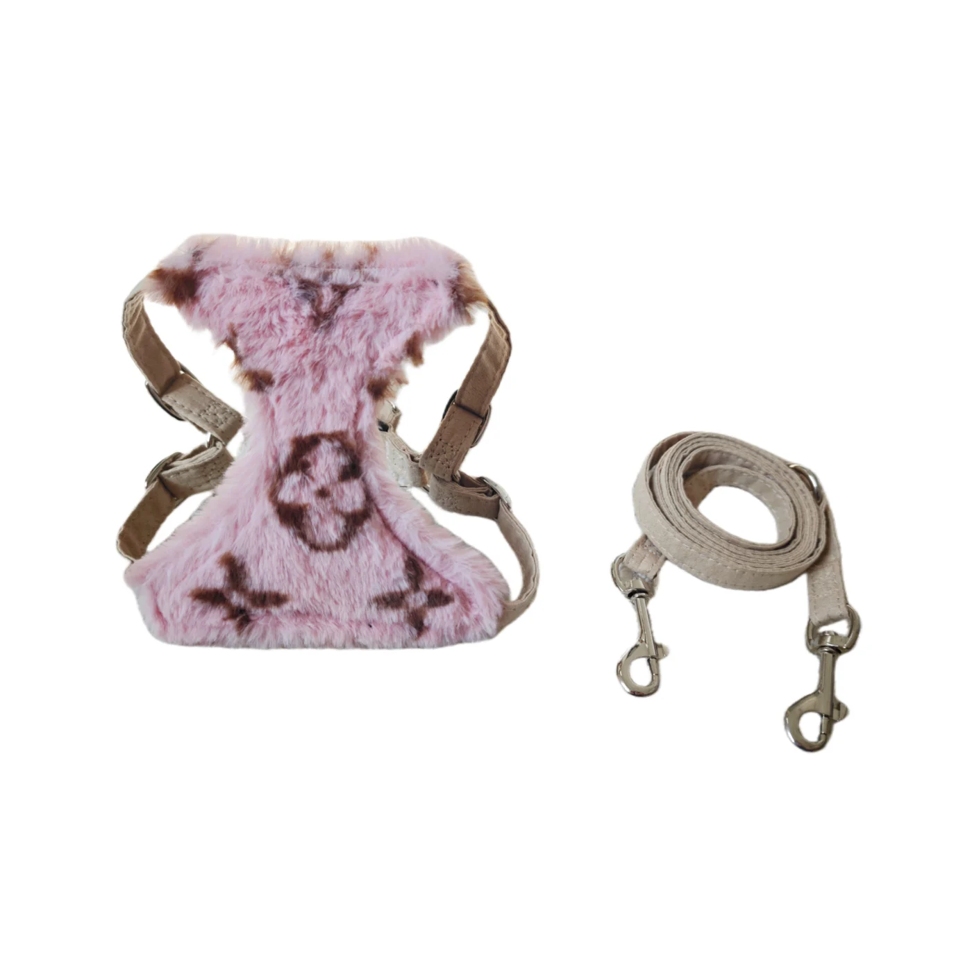 louis vuitton fur dog harness set pink
