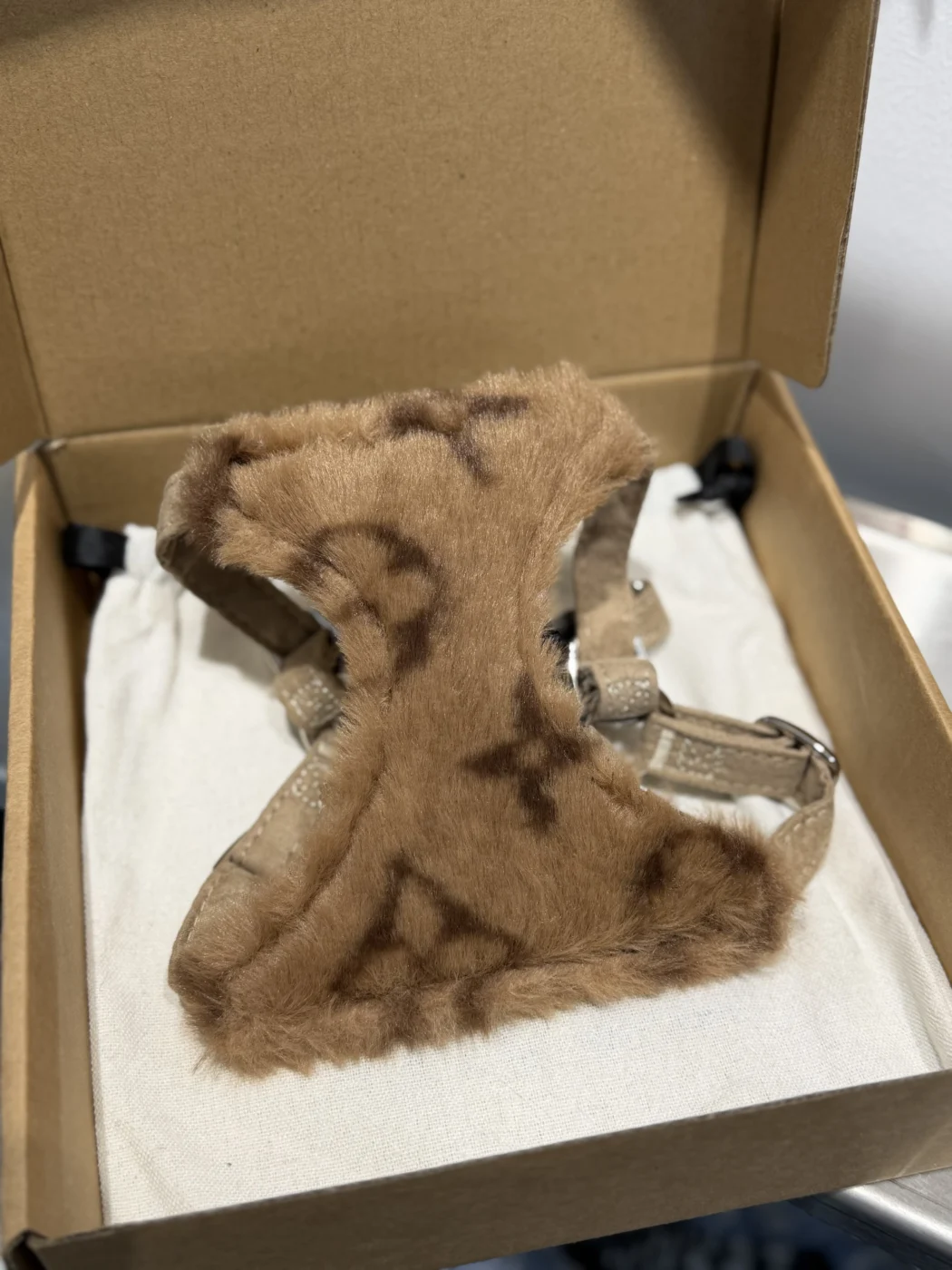 louis vuitton plush dog harness brown view