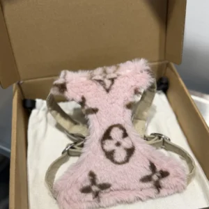 louis vuitton plush dog harness pink view