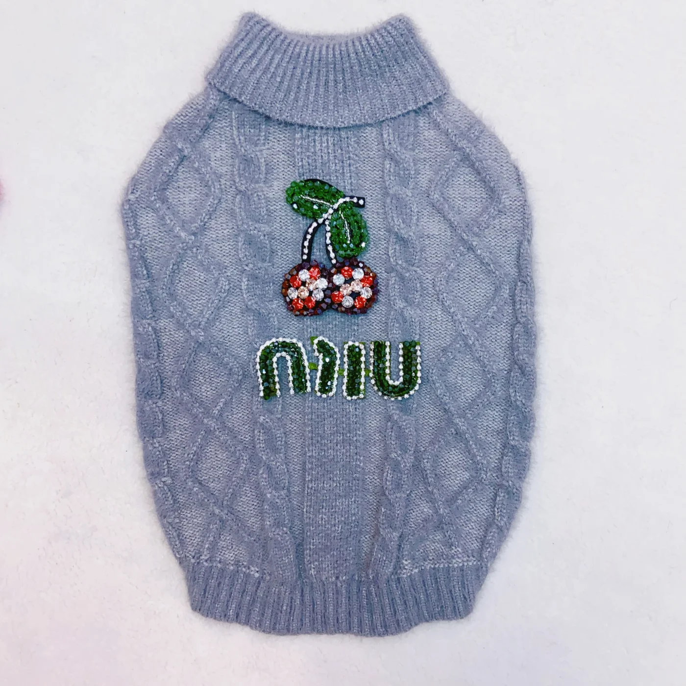 miu miu dog sweater gray front view