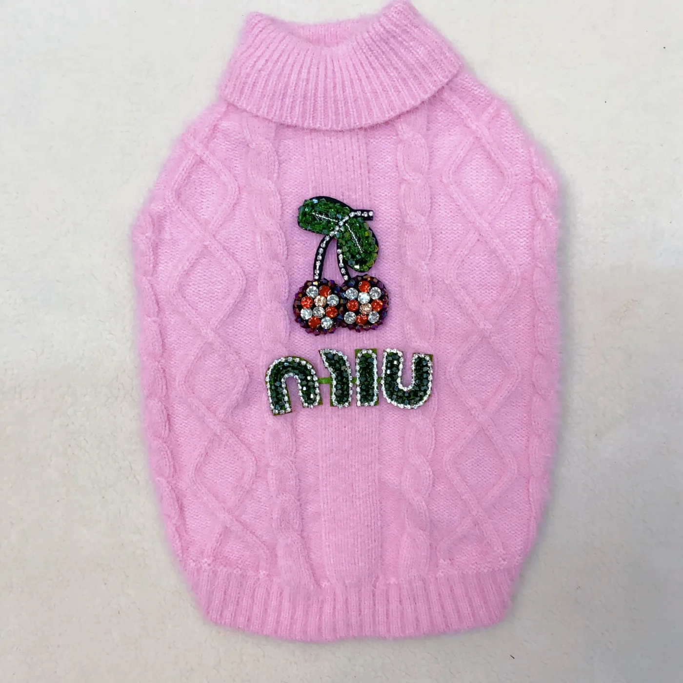 miu miu dog sweater pink front view