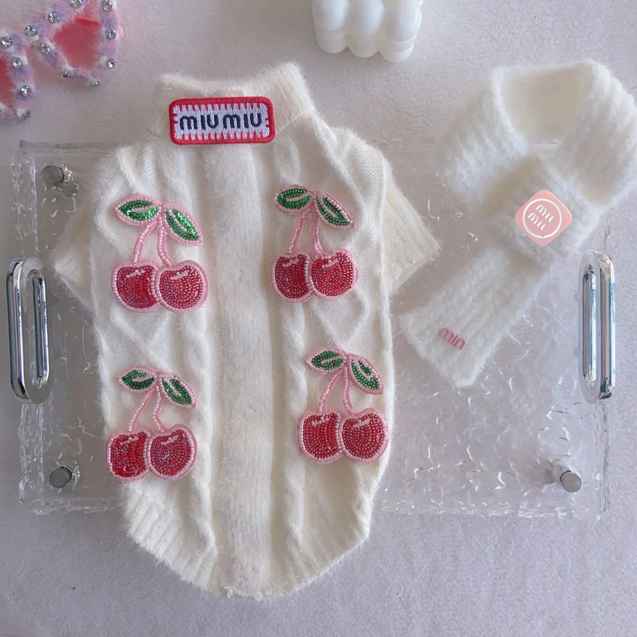 miu miu dog sweater cream white back view