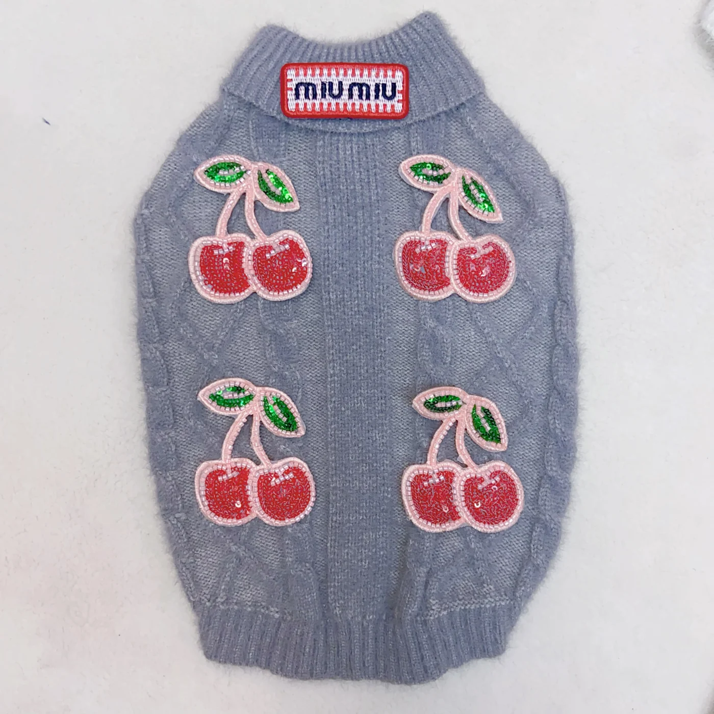 miu miu dog sweater cherry detail