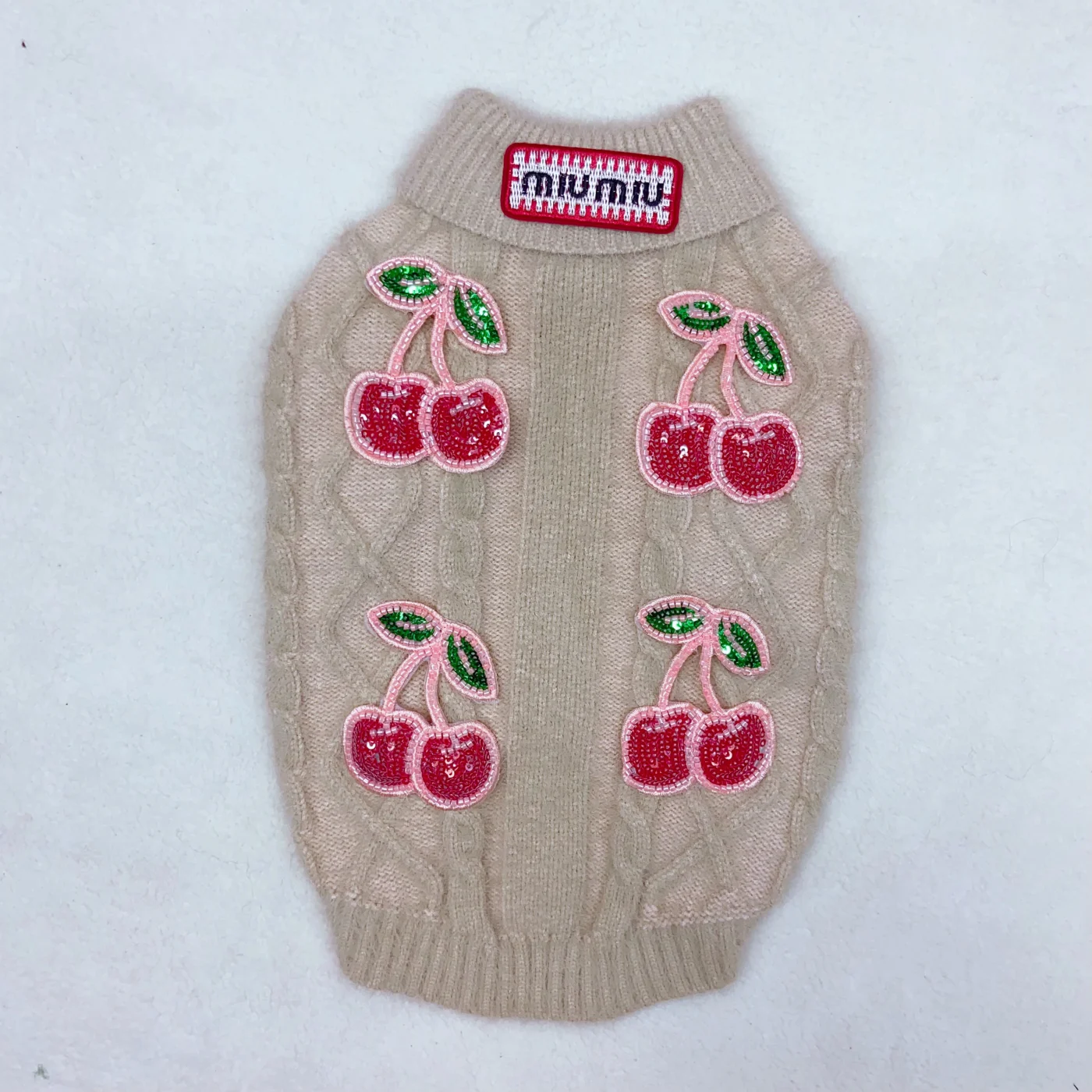 miu miu cherry dog sweater close up