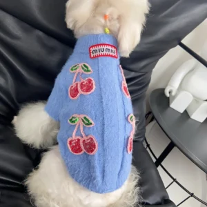 miu miu dog sweater blue on dog