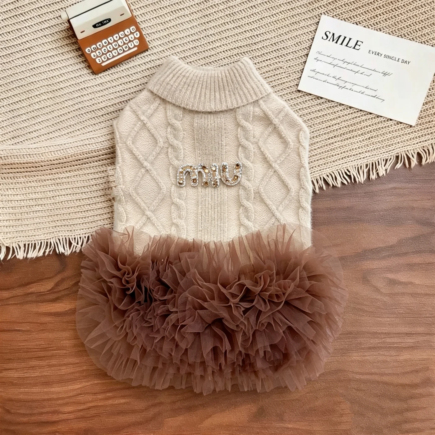 miu miu dog sweater dress beige lifestyle