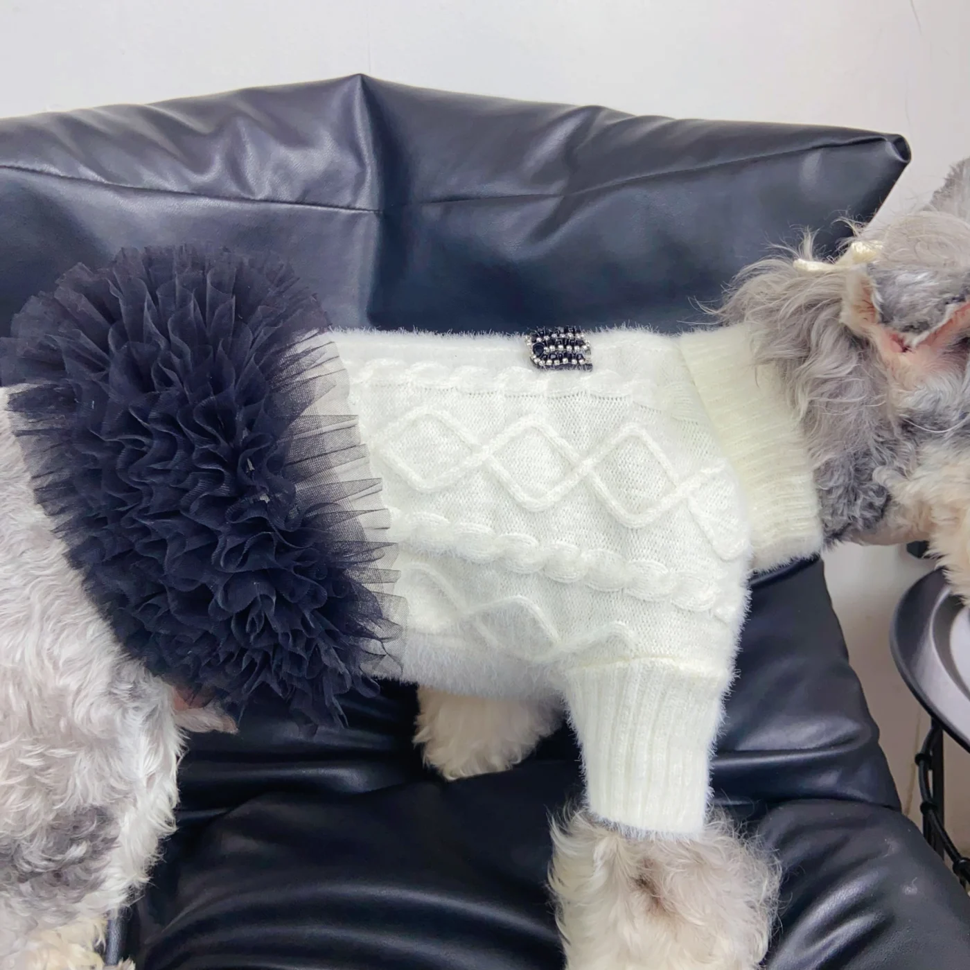 miu miu dog sweater dress tulle detail