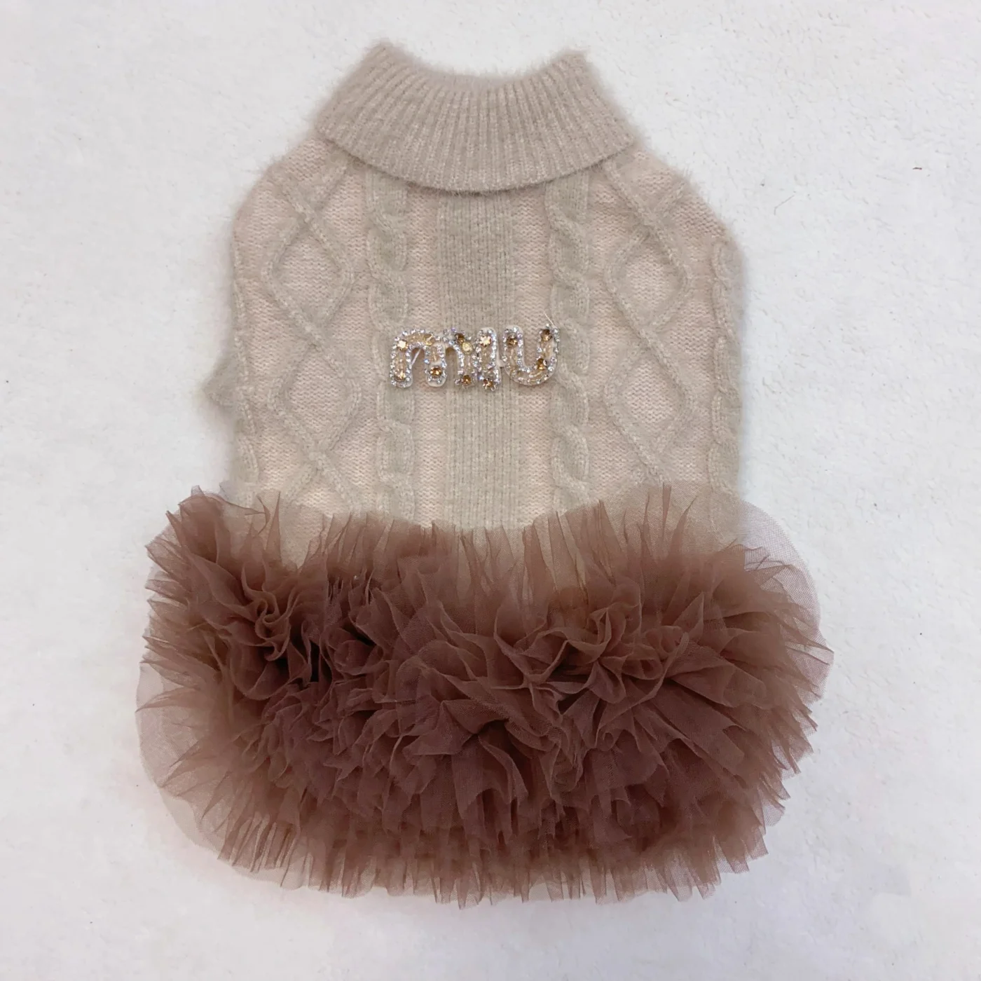 miu miu dog sweater dress beige front