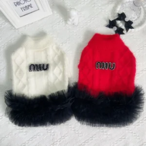 miu miu dog sweater dress rhinestone logo