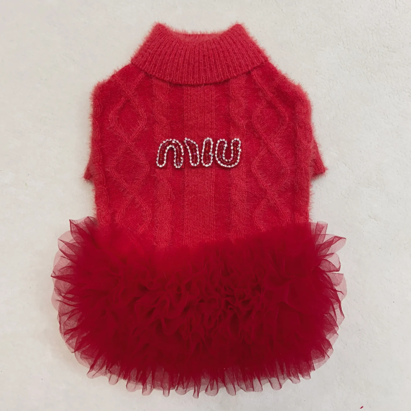 miu miu dog sweater dress red front