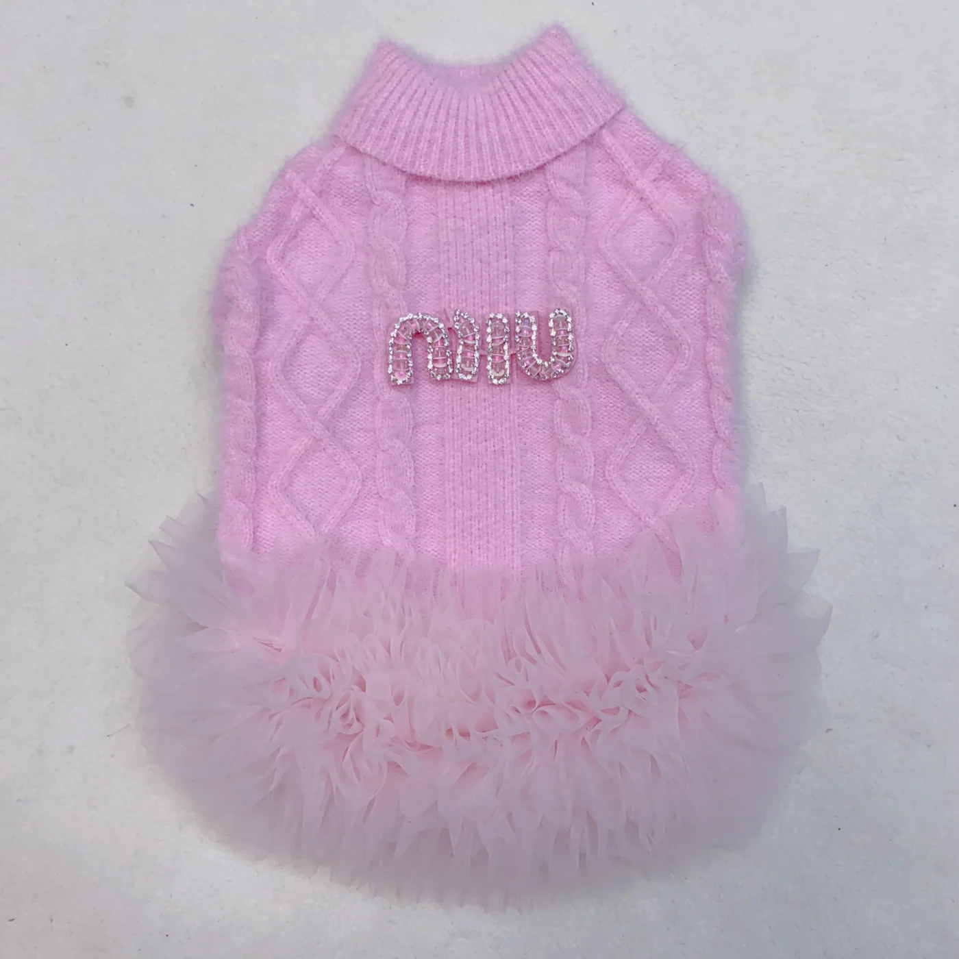 miu miu dog sweater dress pink front