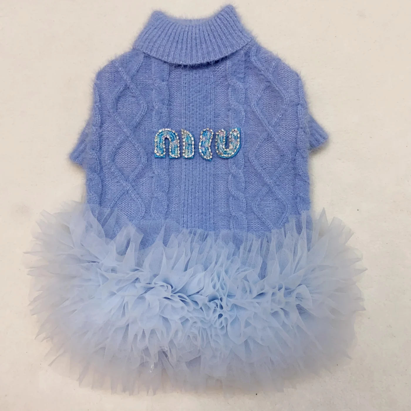 miu miu dog sweater dress blue front