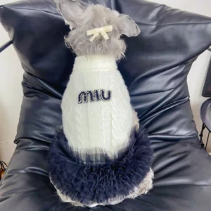 miu miu dog sweater dress white on dog