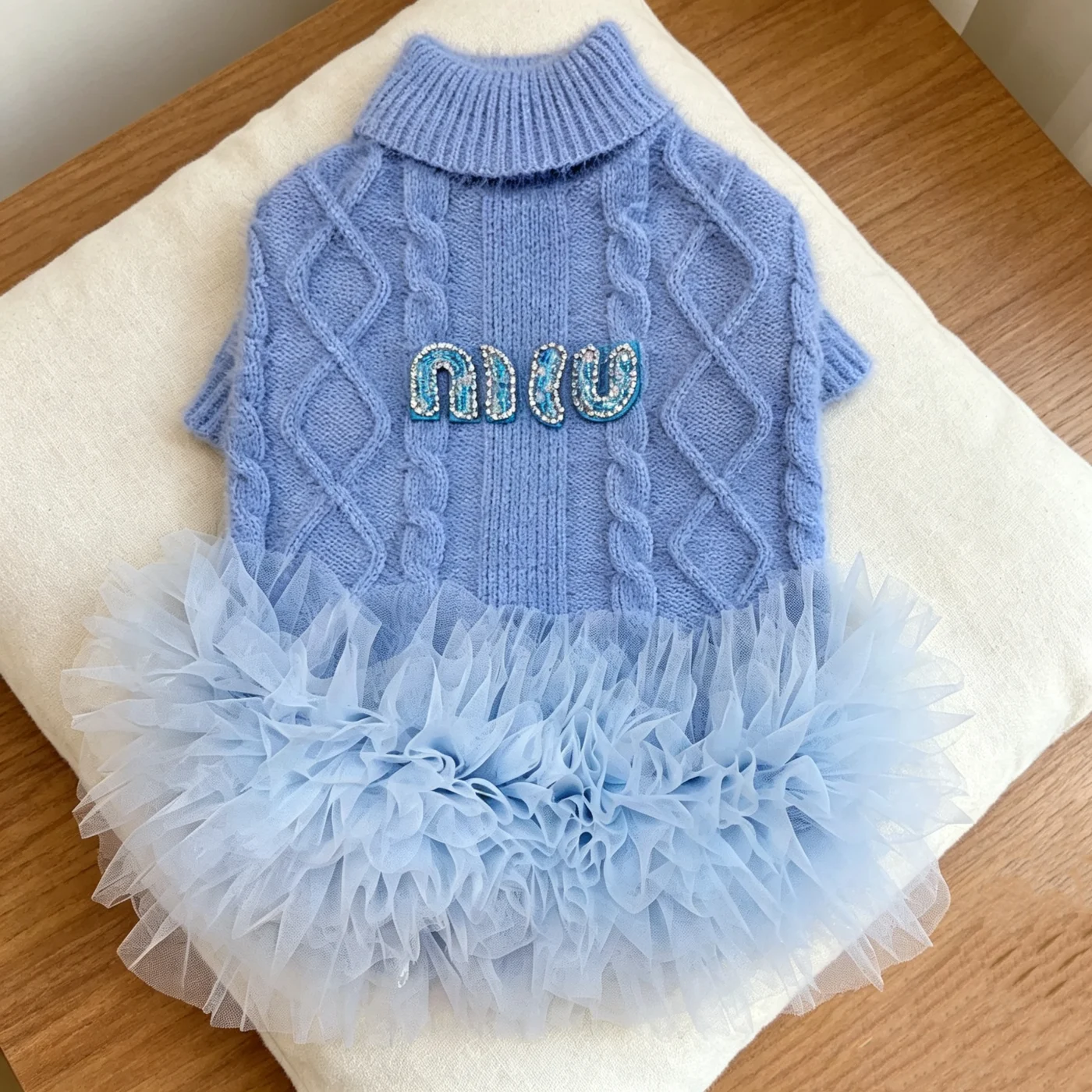 miu miu dog sweater dress blue lifestyle
