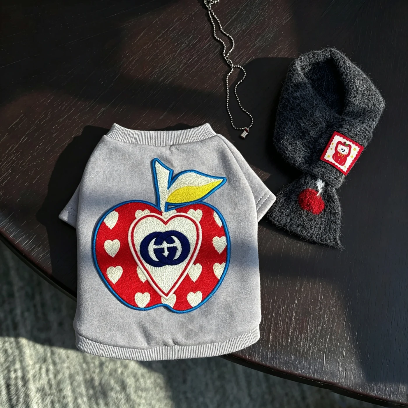 gucci dog sweatshirt gray apple back view