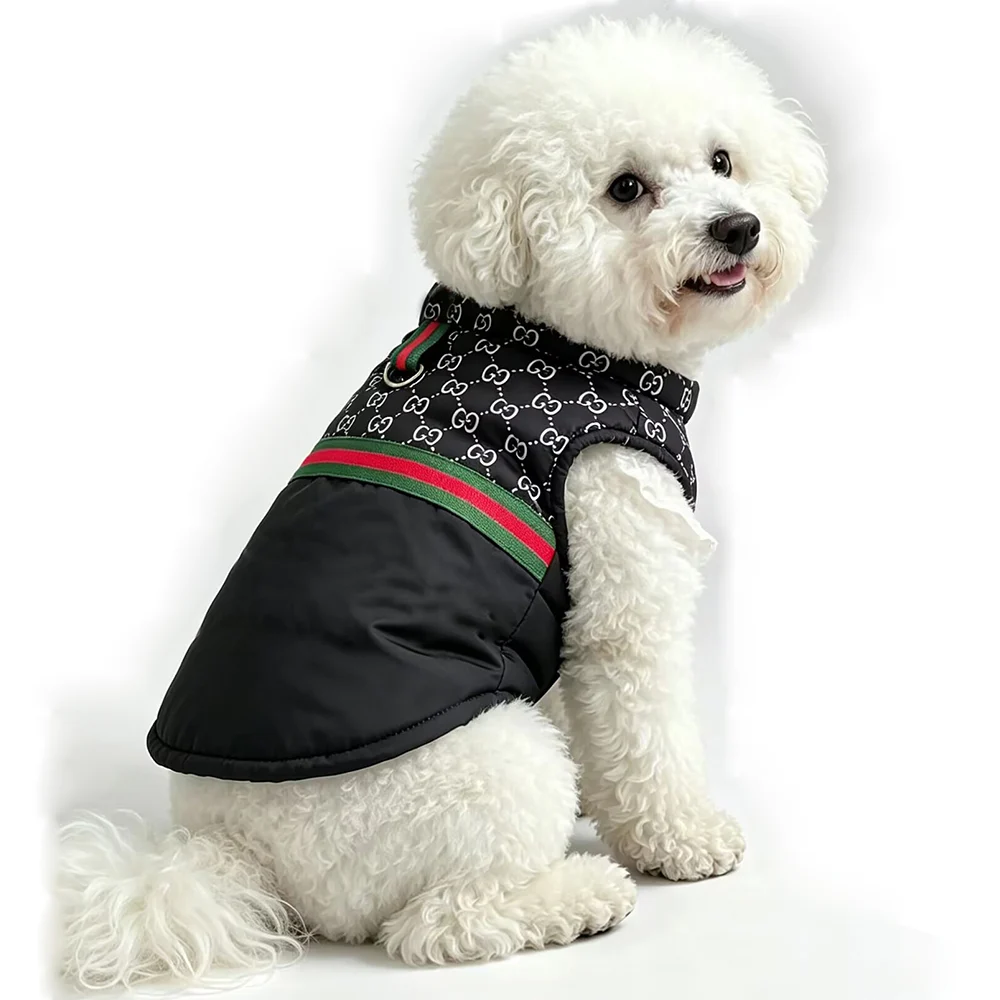 gucci winter dog vest black on dog side
