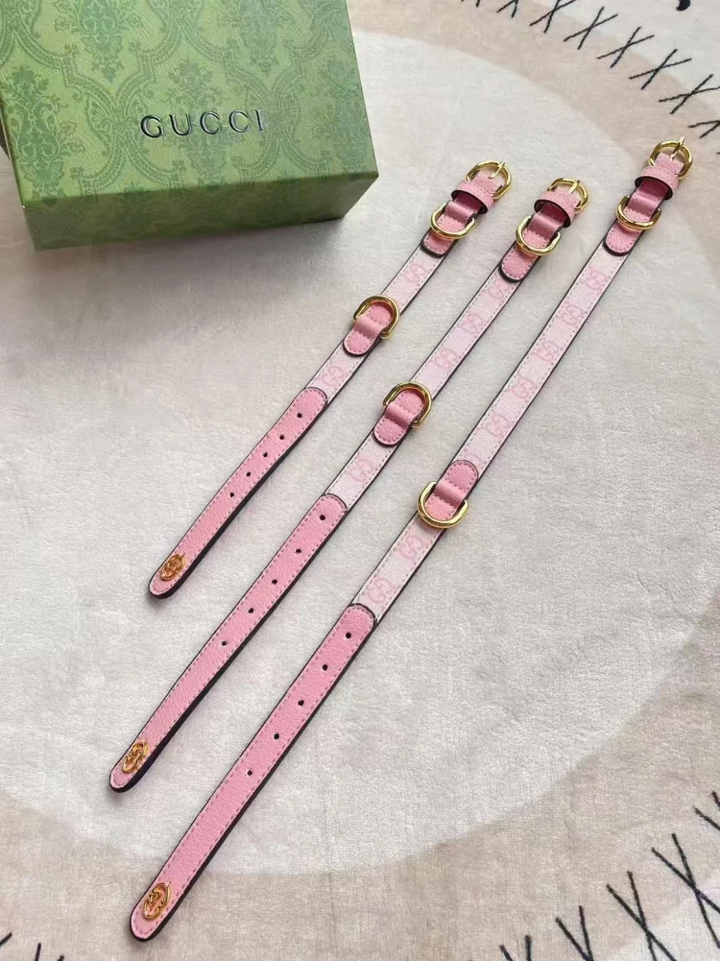 gucci dog collar pink detail three sizes