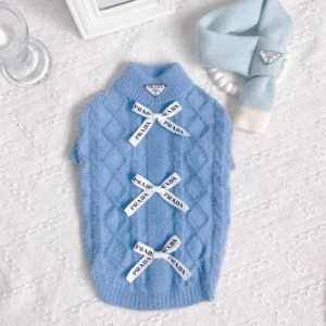 prada dog sweater blue back bows