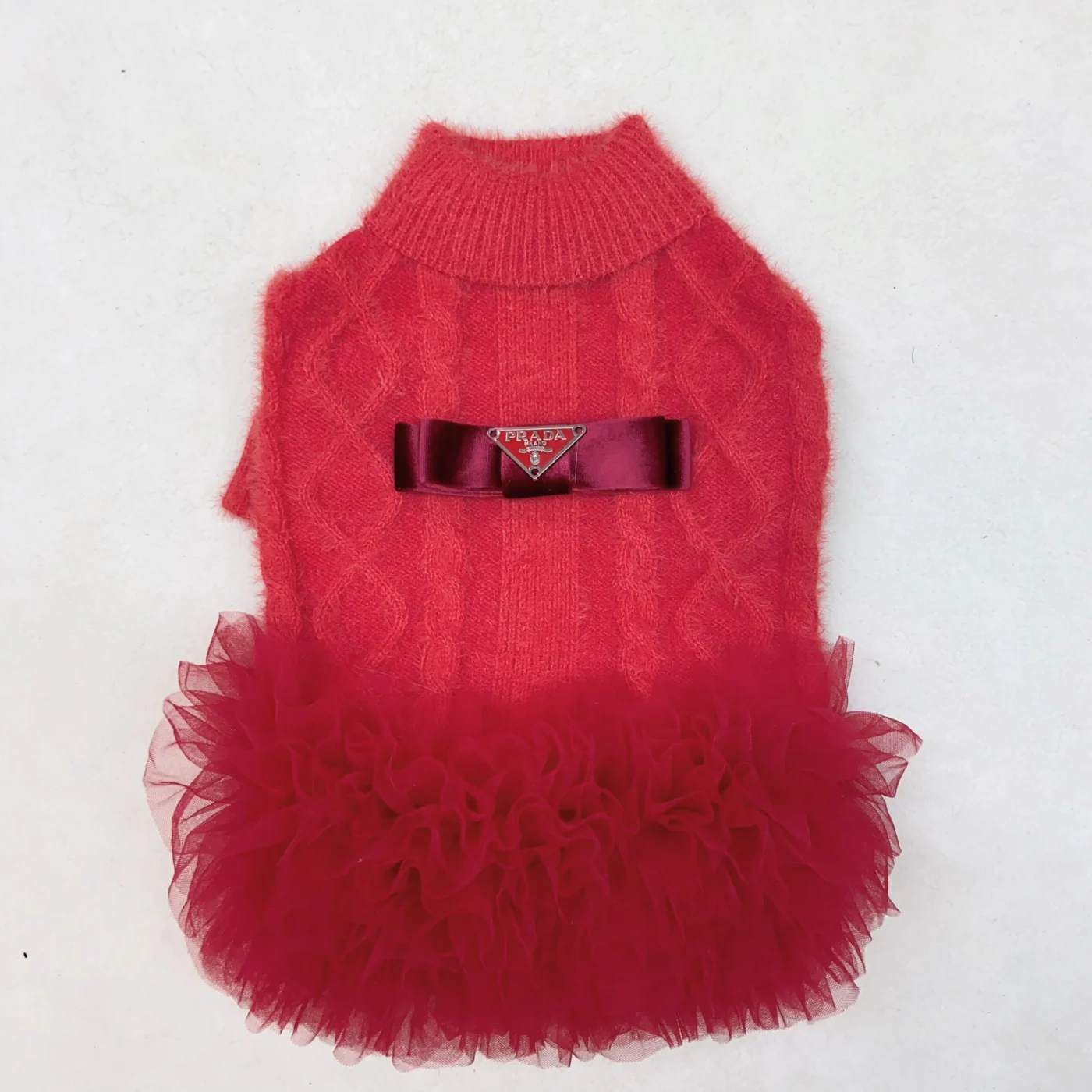 prada dog sweater dress ruffle skirt detail