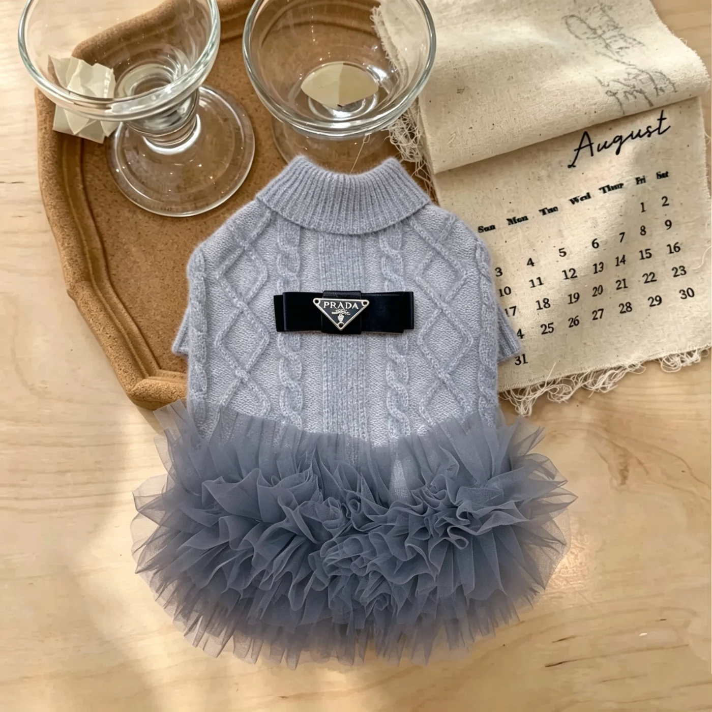 prada dog sweater dress gray front view