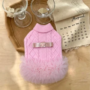 prada dog sweater dress pink front view