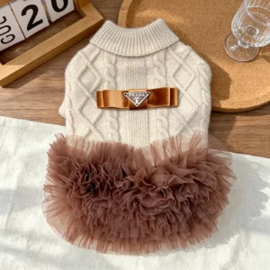 prada dog sweater dress beige front view