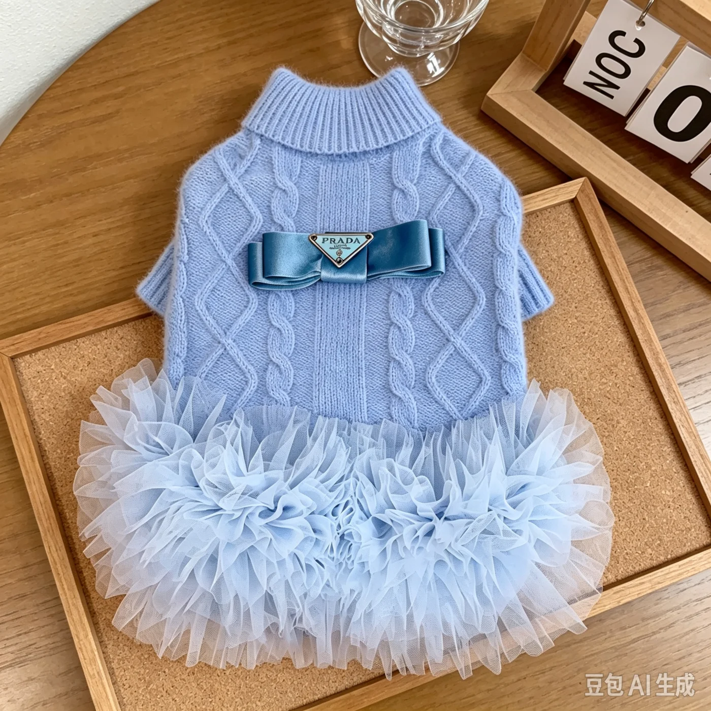 prada dog sweater dress light blue front