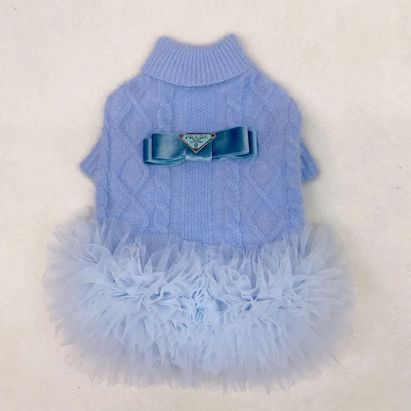 prada dog sweater dress light blue tulle