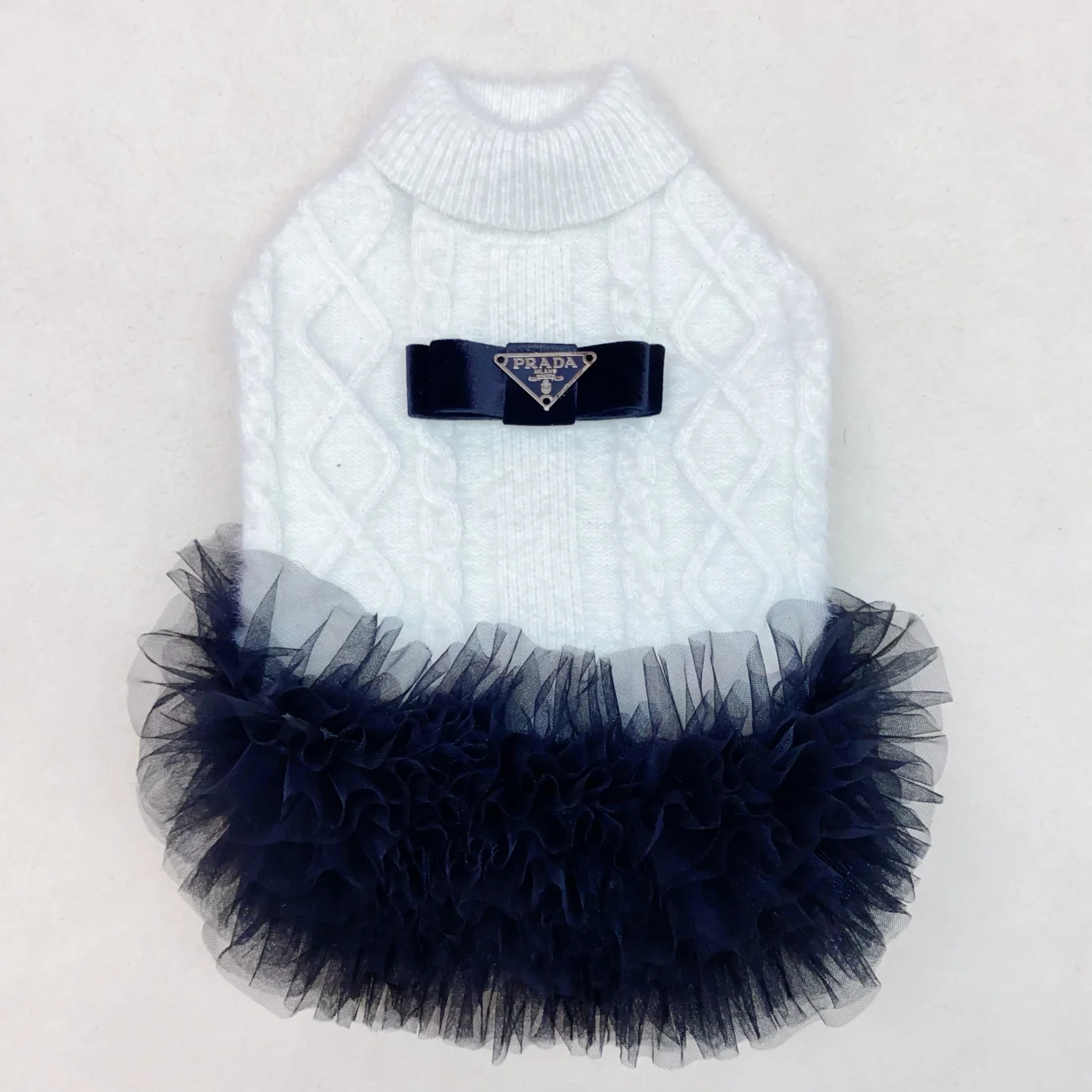 prada dog sweater dress white tulle skirt