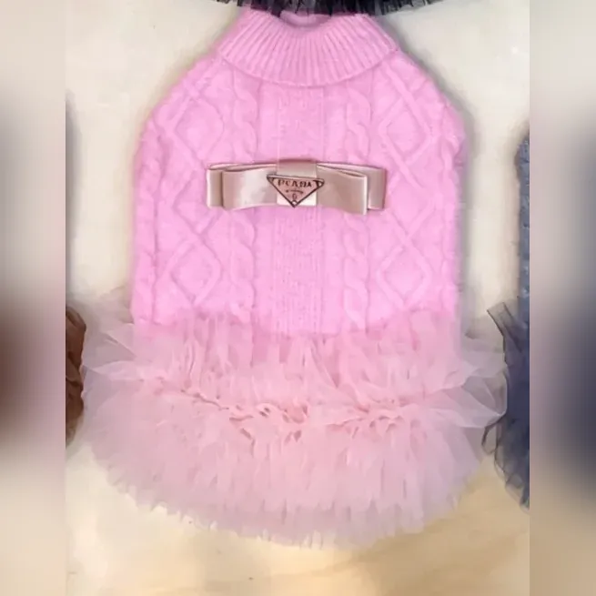 prada dog sweater dress pink