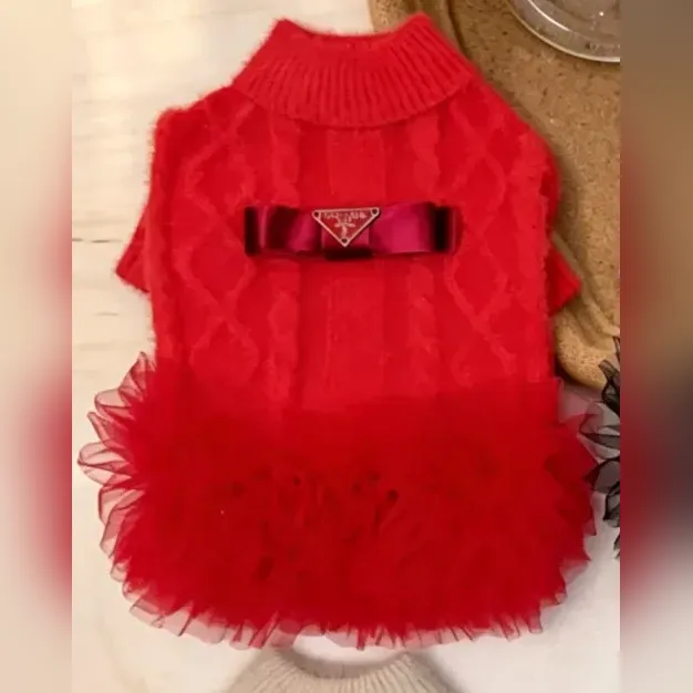 prada dog sweater dress red