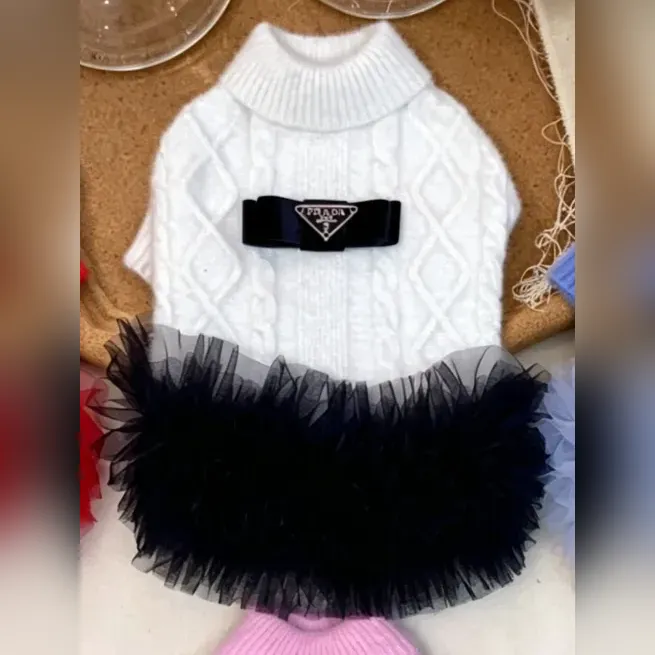 prada dog sweater dress white