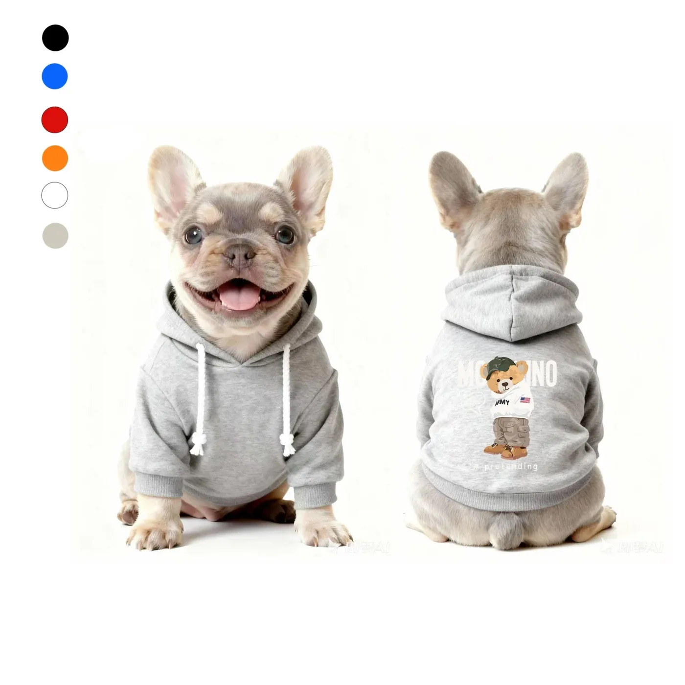 moschino dog hoodie gray front and back