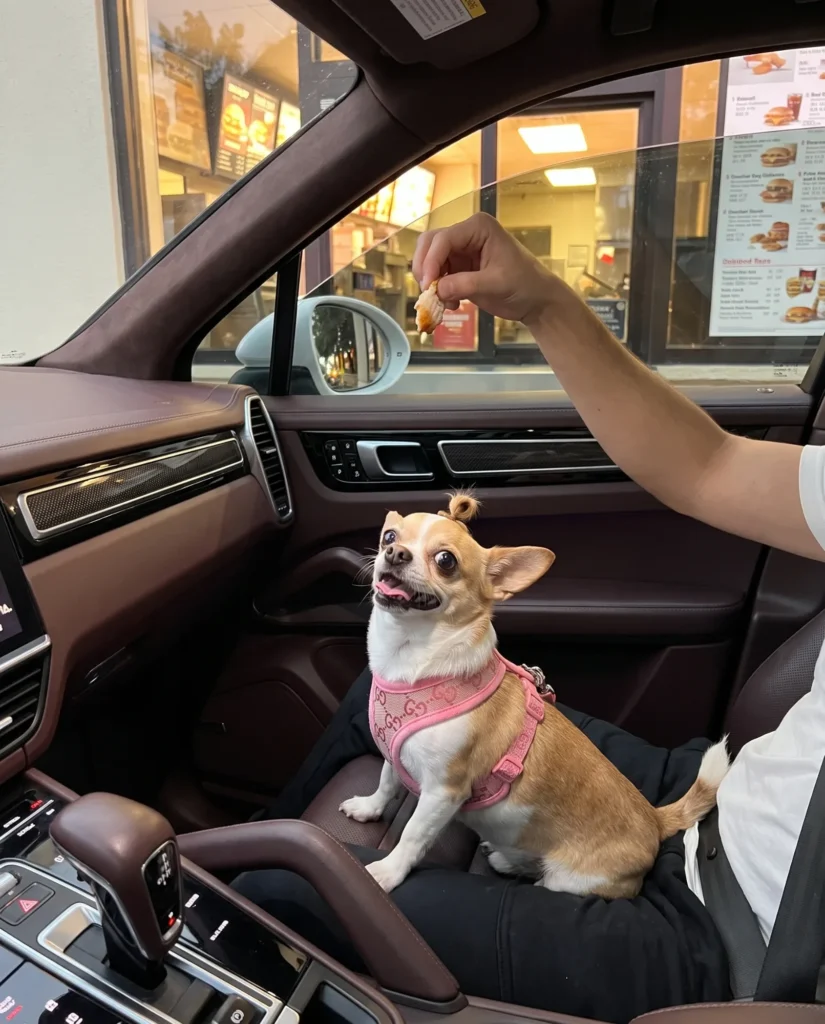 Chihuahua in a pink Pawcci designer dog harness
